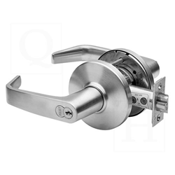 Grade 1 Entrance Cylindrical Lock, 14 Lever, D Rose, SFIC Less Core, Bright Brass Finish, 4-7/8" ANS