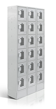 ES63G Square-Cut Vent Employee Lockers W/DigiLock Lock 6 Door Triple Frame Gray